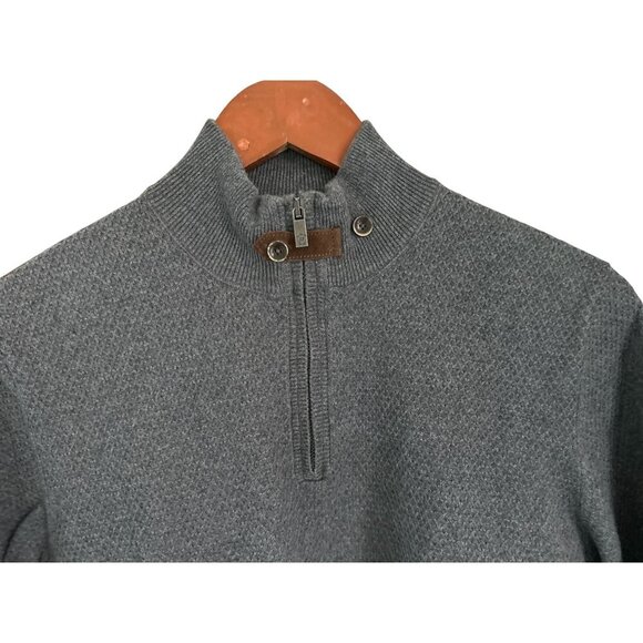 Massimo Dutti Gray Quarter-Zip Sweater Mens L Cotton & Cashmere Blend With Suede - Picture 5 of 7